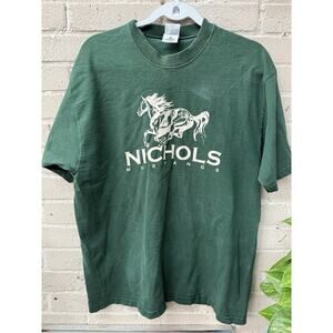 VTG 90s Y2K Graphic Nichols Horse Mustangs Fruit Of The Loom Green T-Shirt L